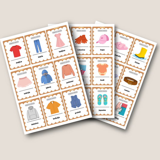EDUKATIVNE KARTICE - ODJEĆA I OBUĆA - kartice za razvoj vokabulara i govora