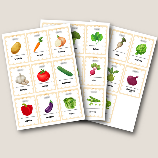 edukacijske kartice pdf ispis za povrće
Edukativne kartice PDF za tiskanje – povrće