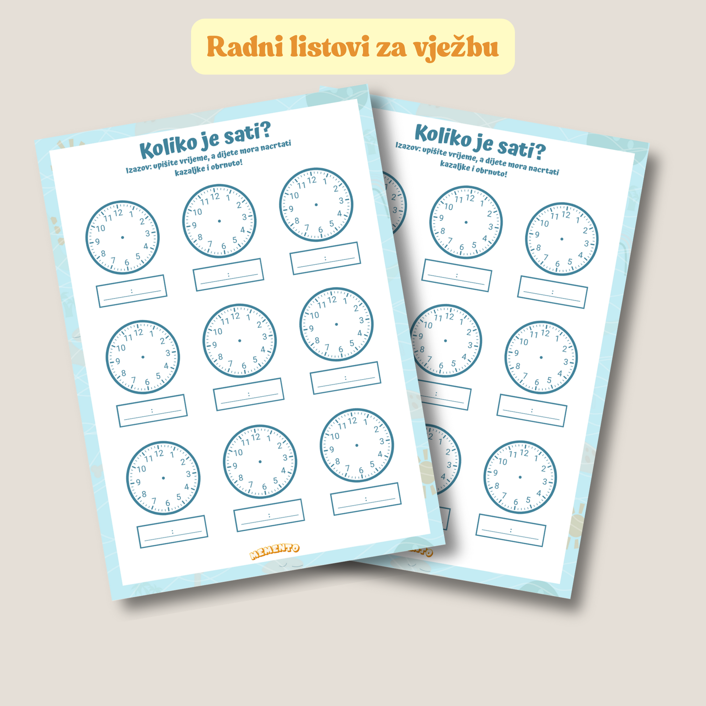 KOLIKO JE SATI? - PDF interaktivna igra za učenje na sat