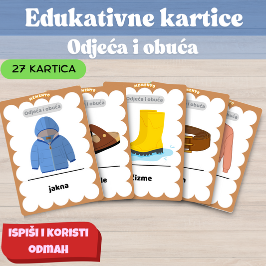 EDUKATIVNE KARTICE - ODJEĆA I OBUĆA - kartice za razvoj vokabulara i govora