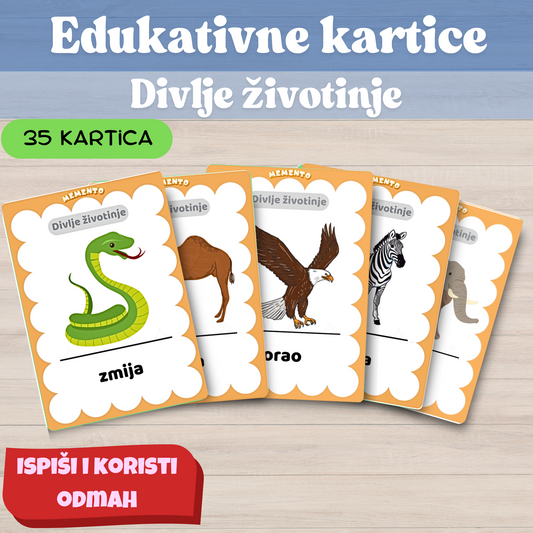 edukacijske kartice pdf ispis za divlje životinjeEdukativne kartice PDF za tiskanje – divje živali