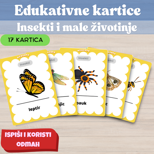 edukacijske kartice pdf ispis za insekti i male životinje
Edukativne kartice PDF za tiskanje – insekti i mali živali