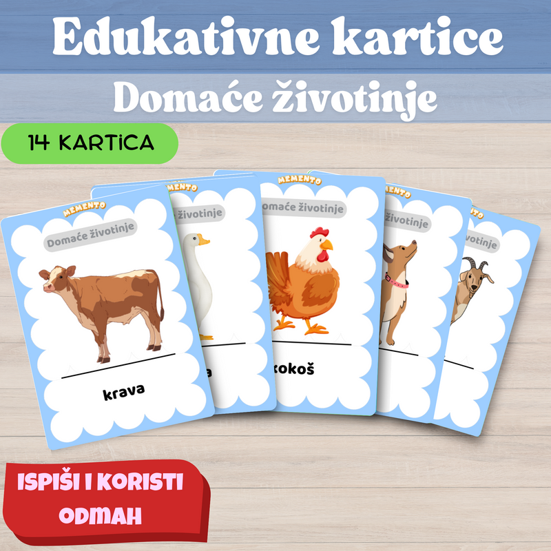 edukacijske kartice pdf ispis za DOMAĆE ŽIVOTINJE
Edukativne kartice PDF za tiskanje – domaće zivali