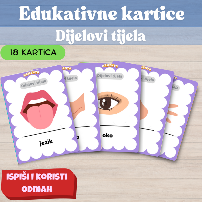 edukacijske kartice pdf ispis dijelovi tijela
Edukativne kartice PDF za tiskanje – delovi tela