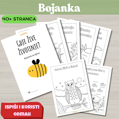 GDJE ŽIVE ŽIVOTINJE? –  PDF bojanka za djecu ( 40+ stranica)