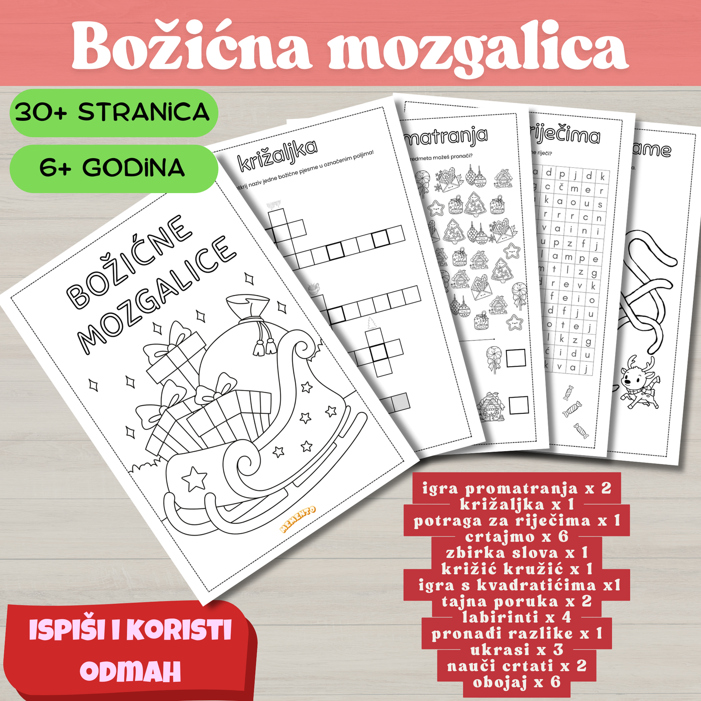 BOŽIĆNE MOZGALICE – PDF vježbenica - 31 stranica