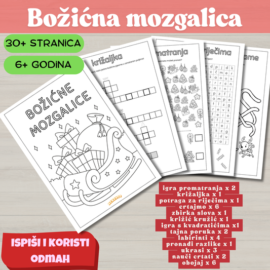 BOŽIĆNE MOZGALICE – PDF vježbenica - 31 stranica