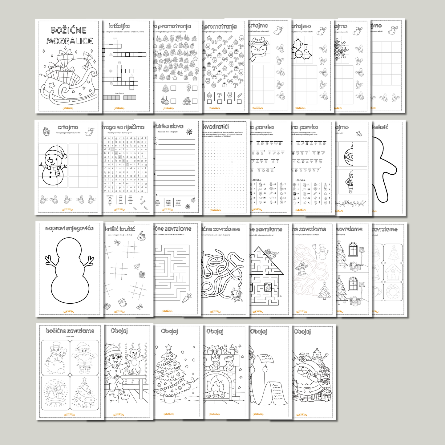 BOŽIĆNE MOZGALICE – PDF vježbenica - 31 stranica